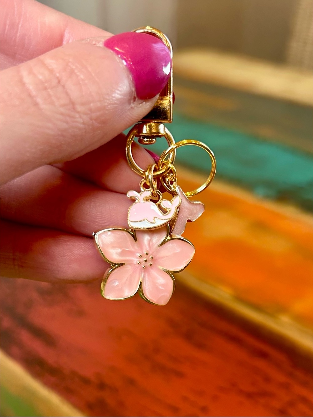 Mini Pink Enamel Coastal & Floral Keychain Charm - Picture 3 of 8
